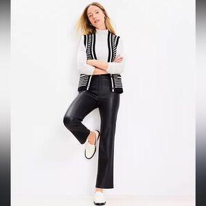 LOFT Black Faux Leather Straight Leg Pants